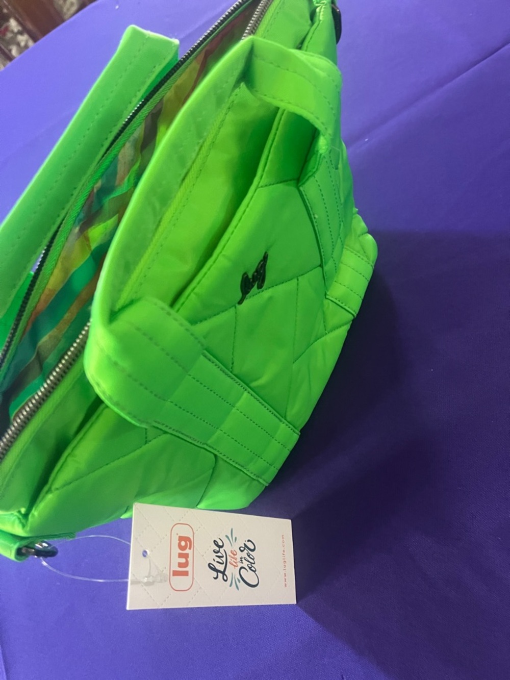 Lug Lime Green Quilted Dory Mini with brushstroke  Interior.  Key bungee - Picture 2 of 9